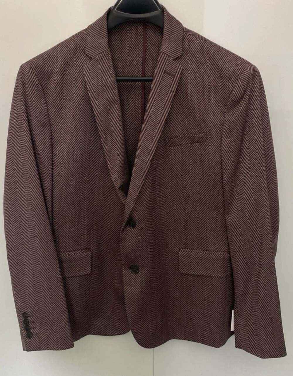 JF Ferrar Mens Sport Coat Jacket Suit Size L 42/44 Slim Fit Burgundy Check Knit